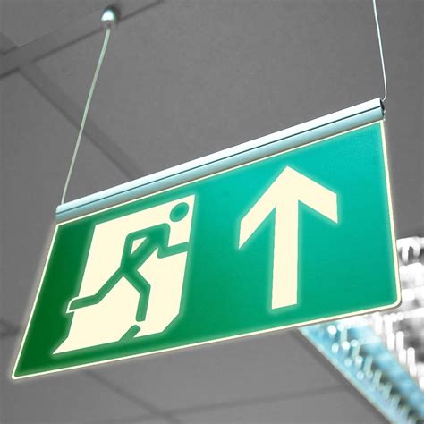 Photoluminescent Fire Exit Sign Ceiling Hanging Bs Iso 7010 Signbox