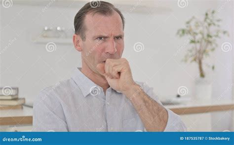 Portrait Of Sick Middle Aged Man Coughing Stock Image Image Of Trader
