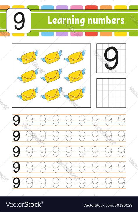 Number 9 Trace And Write Handwriting Practice Vector Image