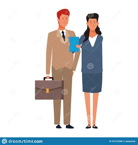 Cartoon Business Man And Woman Standing Colorful Design Stock Vector