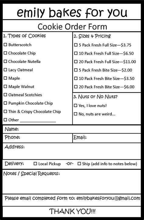 Bakery Order Form Template Free