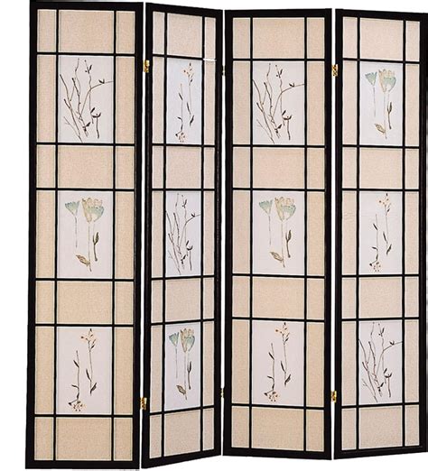 Coaster Folding Screens Four Panel Folding Floor Screen With Floral