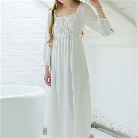 Women Sleepwear Long White Cotton Nightgown Womens Dresses Princess