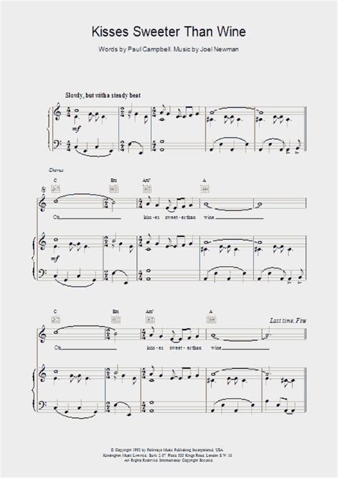 Kisses Sweeter Than Wine Piano Sheet Music