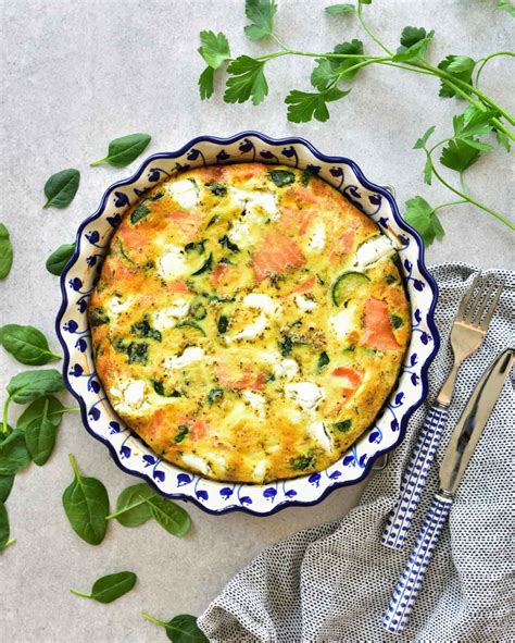 Smoked Salmon Frittata With Zucchini Spinach And Goats Cheese