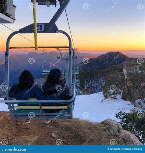A Couple On Mt Buller Chair Lift Stock Photo Image Of Screenshot