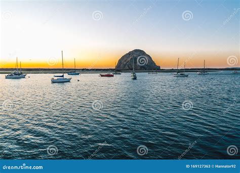 Beautiful Sunset At Morro Bay Harbor California Coastline Stock Image