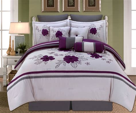 10 Piece Queen Alyssa Purple And Gray Comforter Set