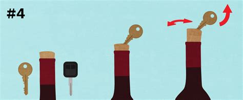 If the cork is flush with the end of the bottle, push your object against the cork to force it in a little. 7 Ways To Open A Bottle Of Wine Without A Corkscrew | VinePair