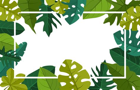 Tropical Background Template With Border Filled With Large Plants And