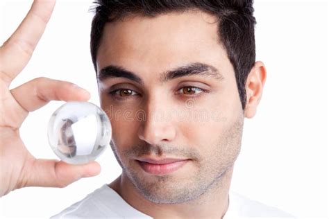 Young Man Holding Crystal Ball Stock Photo Image Of Isolated Happy