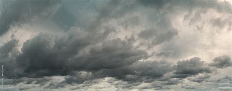 Panorama View Of Overcast Sky Dramatic Gray Sky And White Clouds
