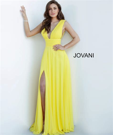 Jovani 2585 Yellow Chiffon Empire Waist Pleated Prom Dress