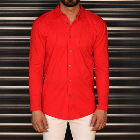 Mens Regular Long Sleeve Casual Shirt In Red