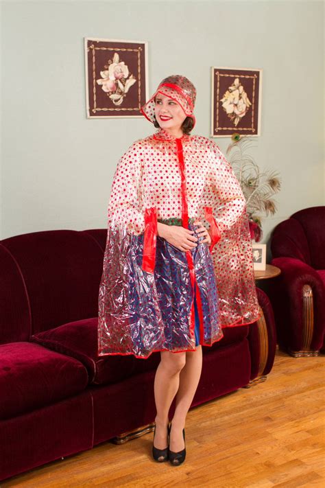 Vintage S Raincoat Clear Vinyl With Red Polka Dots S Rain Cape