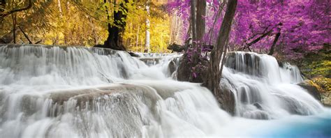 Erawan Falls Wallpaper 4k Spring Waterfall Forest Autumn