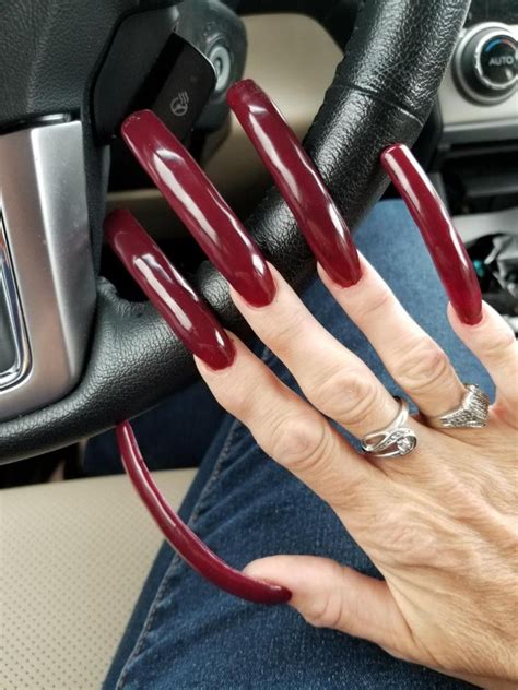 gen in red long square nails long red nails curved nails