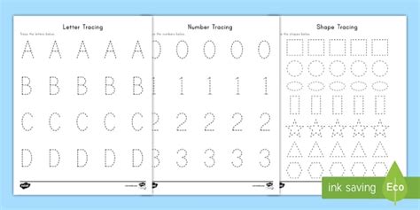 Letters Numbers And Shapes Free Tracing Worksheets