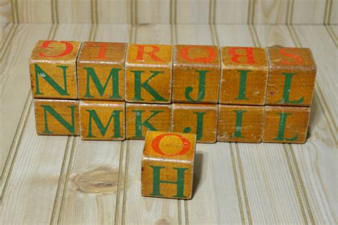 Vintage Wooden Abc Alphabet Letter Blocks Craft Supplies
