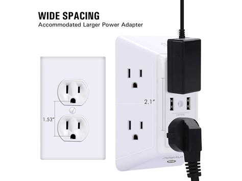 Powrui Usb Wall Charger Surge Protector 6 Outlet Extender With 2 Usb