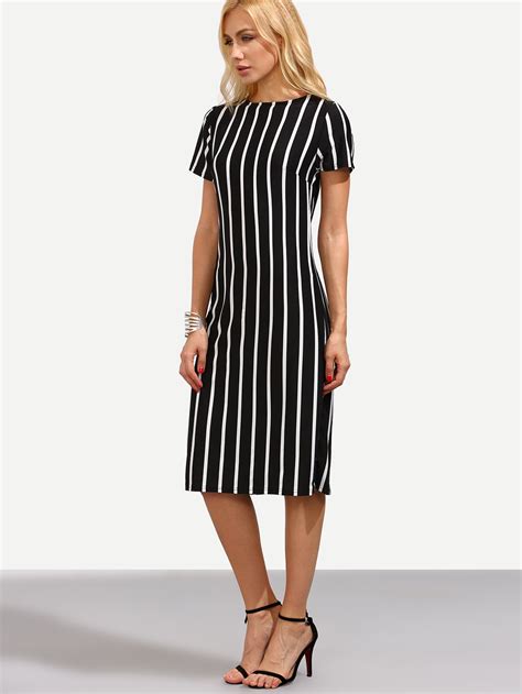Black Vertical Striped Sheath Dressfor Women Romwe
