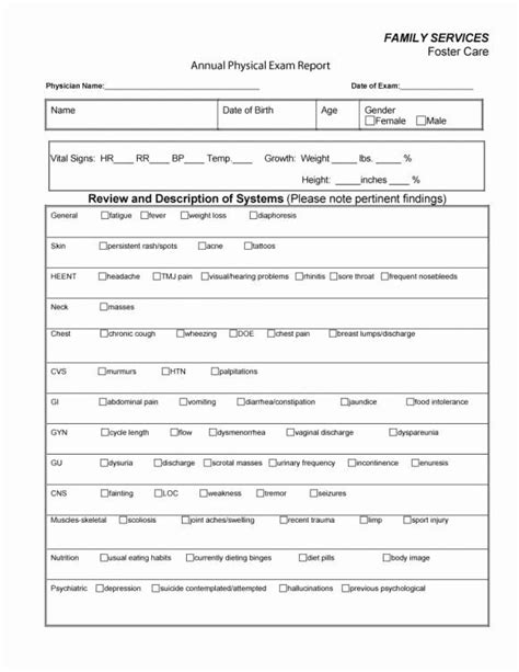 Physical Examination Form Template Lovely 43 Physical Exam Templates