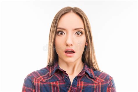 Surprised Woman With Big Eyes Open Mouth In Shock Stock Image Image