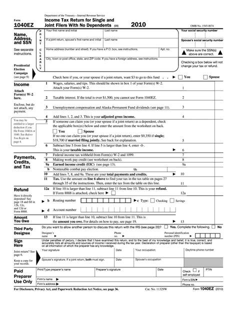 Printable Tax Forms 1040ez Tutoreorg Master Of Documents