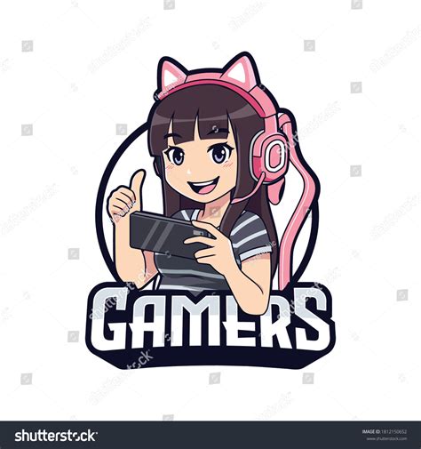 Cute Gamer Girl Cartoon Playing On Stock Vector Royalty Free 1812150652