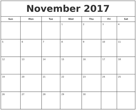 November 2017 Print Free Calendar