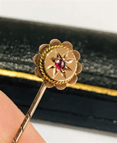 Antique Victorian 9ct Gold Ruby Stick Pin Lapel Pin Tie Pin Late 1800s