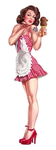 Brunette Pinup With Ice Cream Apron And Red Shoes Blowing A Kiss Tattoo Ideas And Inspiration
