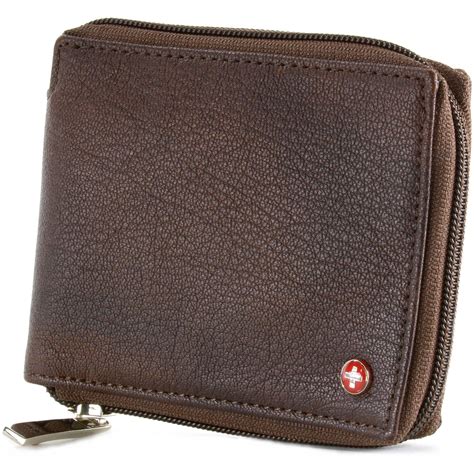 Mens Leather Zip Around Wallet Id Card Window Secure Zipper Bifold