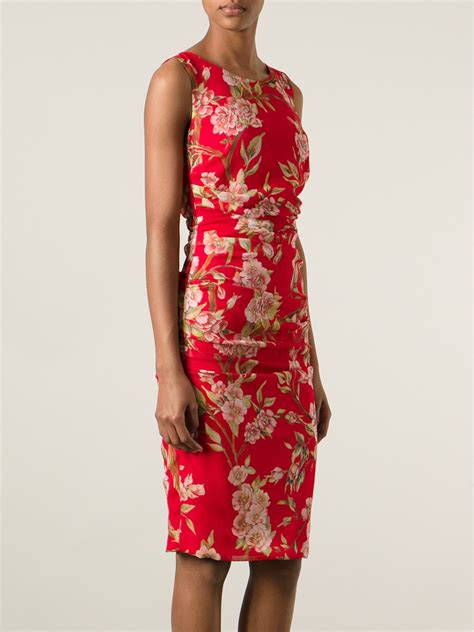 Dolce And Gabbana Floral Pencil Dress In Red Lyst
