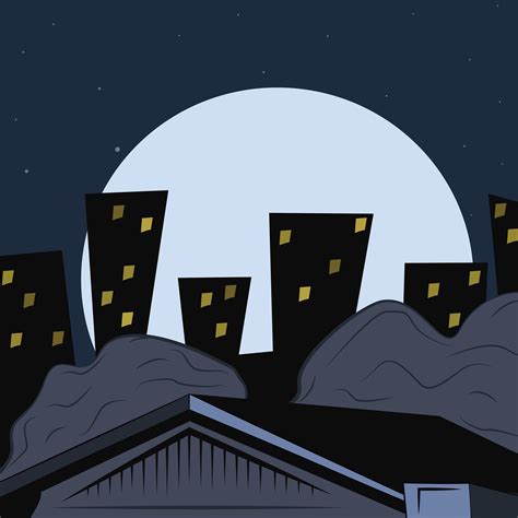 Retro Style Rooftop City View At Night  Eps Ai Vector Etsy Uk