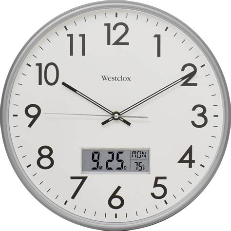 Westclox 33172 14 Silver Wall Clock With Digital Date And Temperature