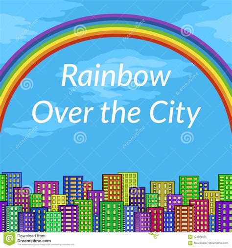 Landscape Rainbow And City Stock Vector Illustration Of Skyscape