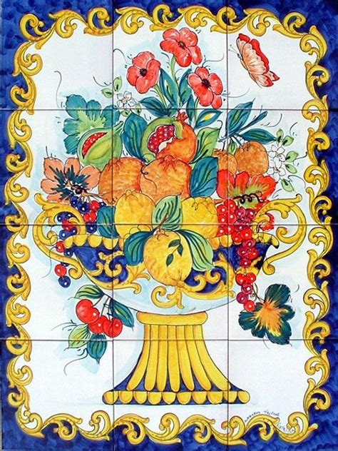 Hand Painted Tile Mural Fruit Bowl Painting Decorative Kitchen