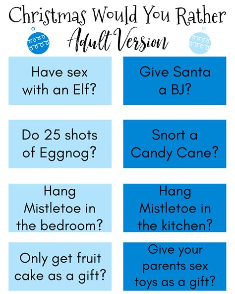 Christmas Would You Rather Adult Version Free Printable Game