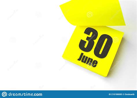 June 30th Day 30 Of Month Calendar Date Close Up Blank Yellow Paper