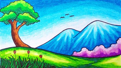 Easy Mountain Hills Scenery Drawing How To Draw Simple Nature Scenery