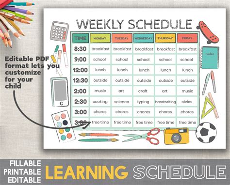 Kids Schedule Editable Printable Fillable Pdf Template Etsy