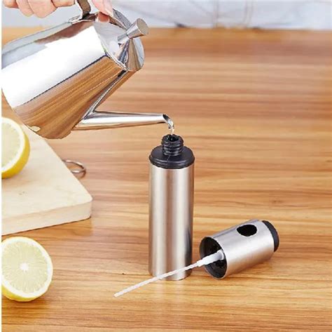 Stainless Steel Olive Spraying Bottle Thumb Push Sprayer Oil Pump Can