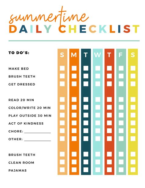 Kids Daily Checklist Printable