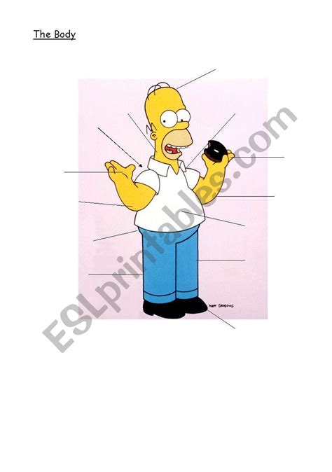 English Worksheets Body Homer Simpson