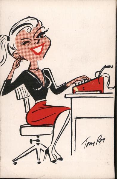 Office Woman Seated With Typewriter Typewriters Tom Roy Postcard