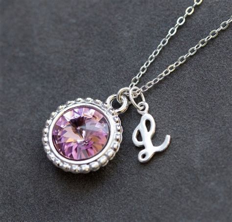 June Birthstone Necklace Personalized Initial Jewelry Etsy