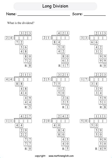 Long Division Worksheet Fill In Missing Numbers