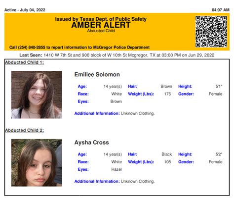 Addy Perez On Twitter RT TX Alerts ACTIVE AMBER ALERT For Emiliee Solomon And Aysha Cross
