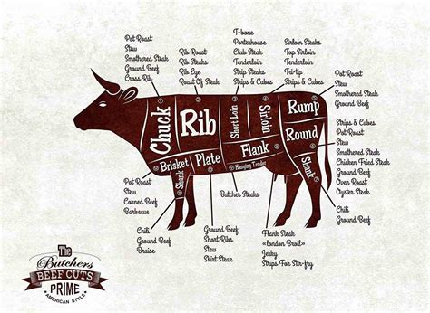 Chart Of Beef Cuts From A Cow